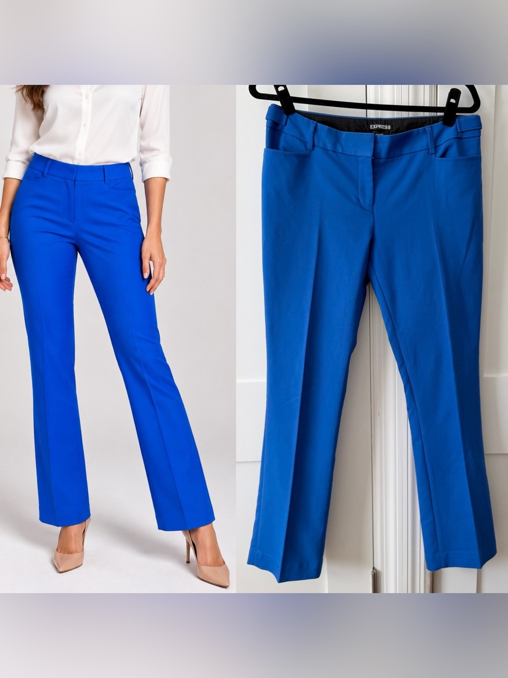 Express Columnist Barely Bootcut Mid-Rise Dress Pants Cobalt Blue Sz 6R